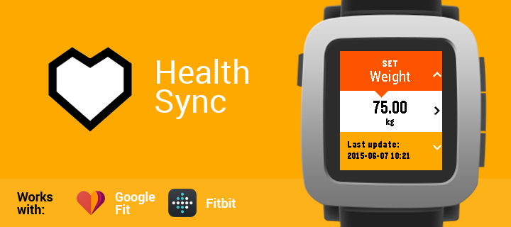Health Sync banner showing watch with Weight tracking screen