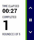 Workout Rounds timer showing elapsed time and current round number
