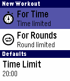 Workout Rounds setup screen for selecting time-based or round-based workouts